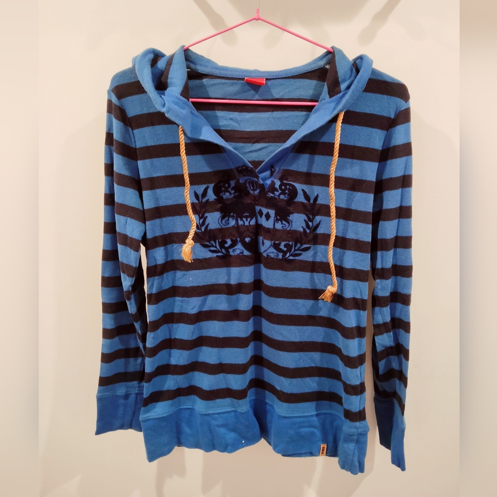 2/$10 3/$12 Blue and Black Lace-Up Long Sleeve Hoodie